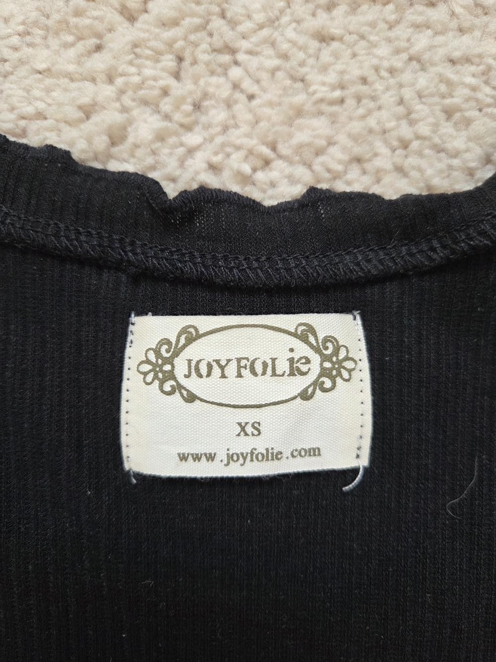 Joyfolie Black Ribbed Button-Front Tank with Ruffle Trim - Picture 3 of 3